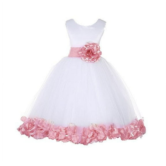 Ekidsbridal White Tulle Rose Petals Formal Flower Girl Dresses Junior Pageant Birthday Party Pretty Princess Ballroom Gown 302S M