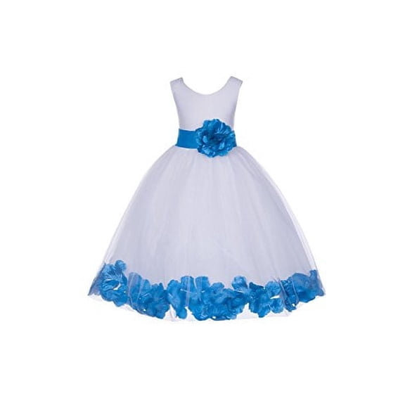 Ekidsbridal White Tulle Rose Petals Formal Flower Girl Dresses Junior Pageant Birthday Party Pretty Princess Ballroom Gown 302S S