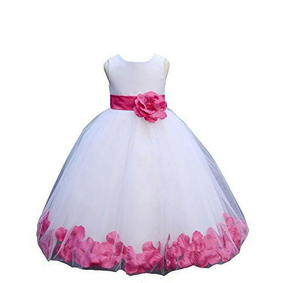 Ekidsbridal White Tulle Rose Petals Formal Flower Girl Dresses Junior Pageant Birthday Party Pretty Princess Ballroom Gown 302S S