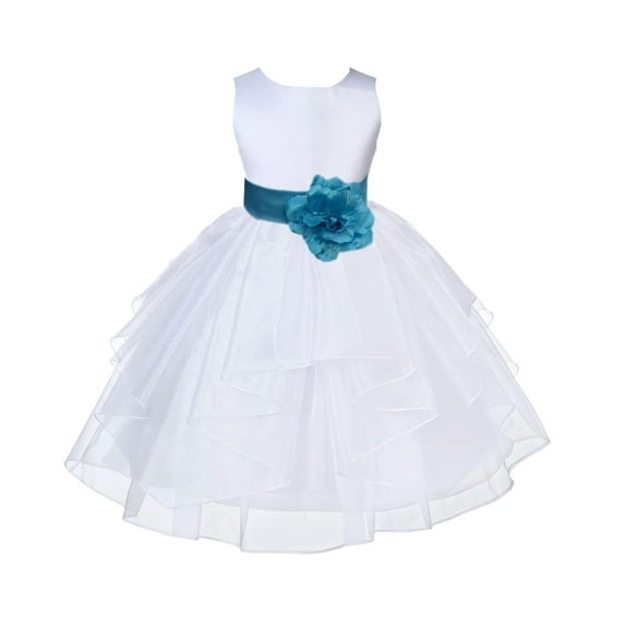 Ekidsbridal Satin Shimmering Organza White Flower Girl Dress Communion Baptism Gown Birthday Formal Evening Father Daughter Dance 4613T M