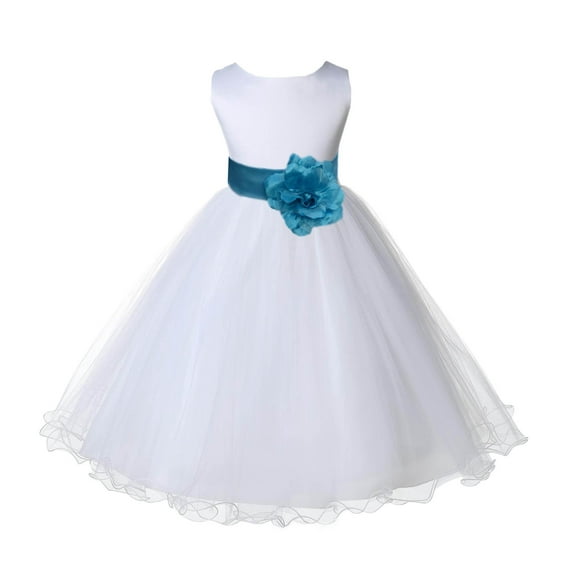 Ekidsbridal White Turquoise Tulle Rattail Edge Flower Girl Dress Princess Beauty Pageant Junior Bridesmaid Wedding Communion Baptism 829S S