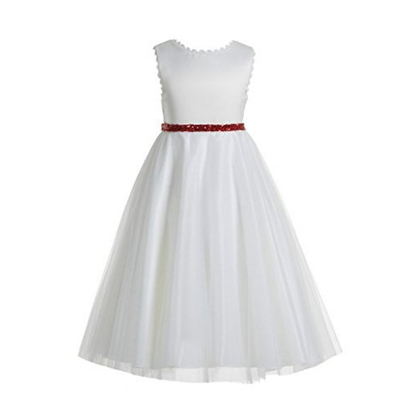 Ekidsbridal White V-Back Lace Edge Flower Girl Dresses Pretty Princess Gown for Ballroom Dance Recital 183 12