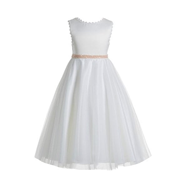 Ekidsbridal White V-Back Lace Edge Flower Girl Dresses Pretty Princess Gown for Ballroom Dance Recital 183 6