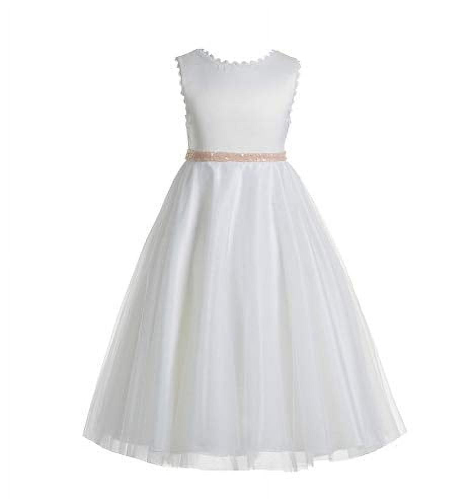 Ekidsbridal White V-Back Lace Edge Formal Flower Girl Dress Formal ...