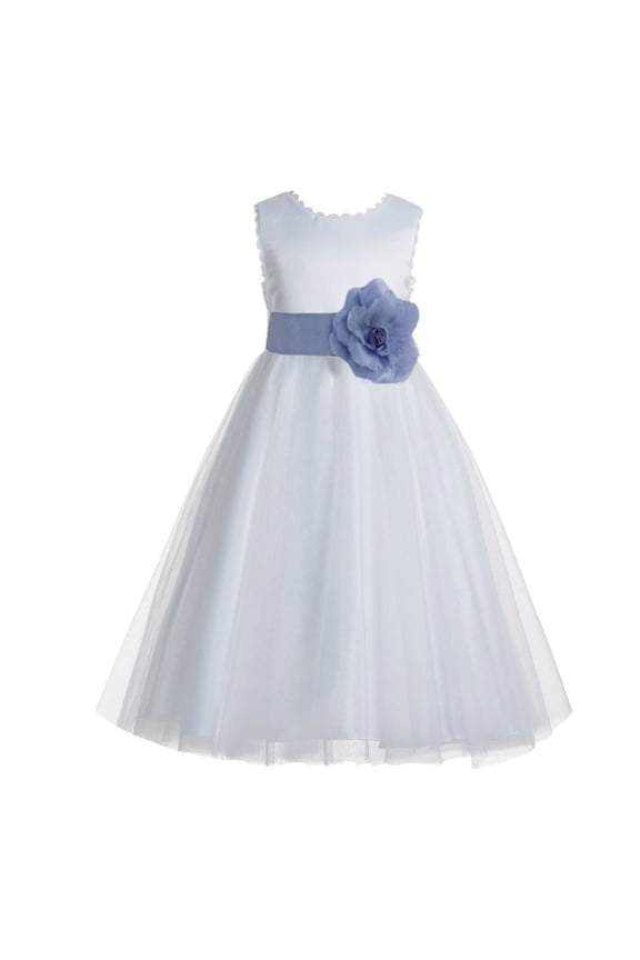 White V-Back Lace Edge Junior Flower Girl Dress First Communion Holy Baptism Pageant Gown 183T 10