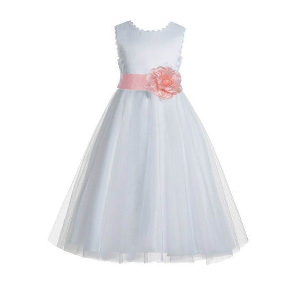 Ekidsbridal White V-Back Lace Edge Junior Flower Girl Dress First Communion Holy Baptism Pageant Gown 183T 12