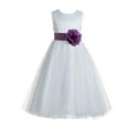 thumbnail image 1 of Ekidsbridal White V-Back Lace Edge Junior Flower Girl Dress First Communion Holy Baptism Pageant Gown 183T 4, 1 of 2