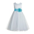 thumbnail image 1 of Ekidsbridal White V-Back Lace Edge Junior Flower Girl Dress First Communion Holy Baptism Pageant Gown 183T 4, 1 of 2