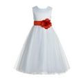 thumbnail image 1 of Ekidsbridal White V-Back Lace Edge Junior Flower Girl Dress First Communion Holy Baptism Pageant Gown 183T 4, 1 of 2