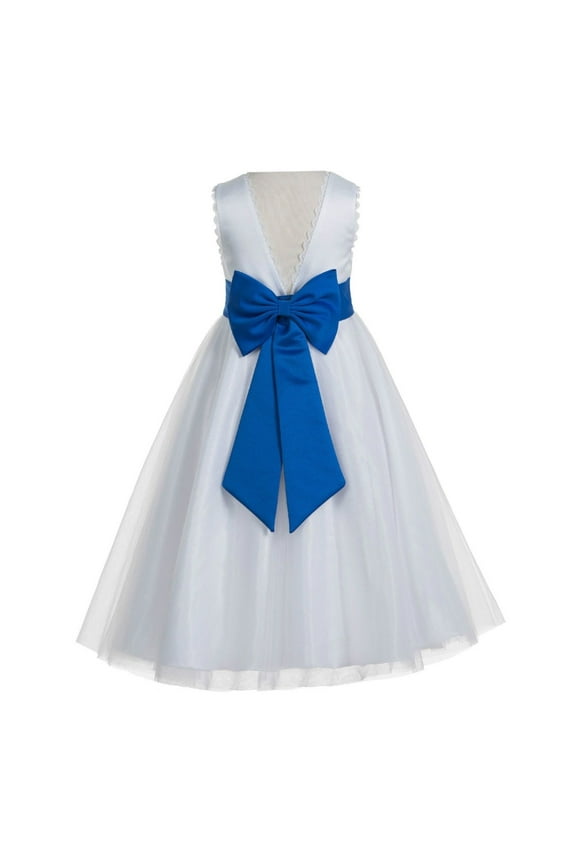 White V-Back Lace Edge Junior Flower Girl Dress First Communion Holy Baptism Pageant Gown 183T 8