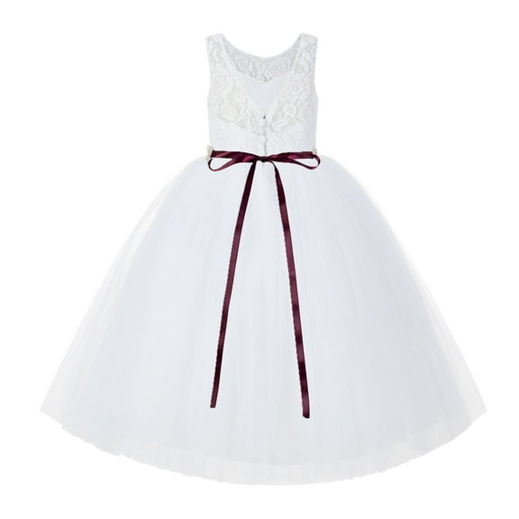 Ekidsbridal White V-Back Lace Tulle Tutu Flower Girl Dresses Communion Baptism Ceremonial Gown 212R2 10