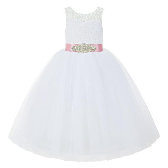 Ekidsbridal White V-Back Lace Tutu Flower Girl Dresses for Wedding Ceremony Mini Bridal Gown 212R3 2