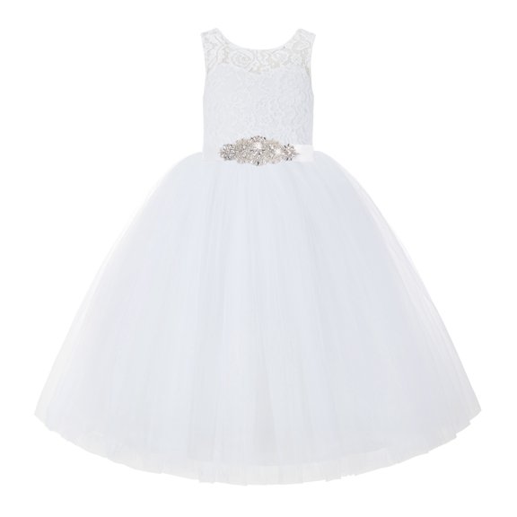 Ekidsbridal White V-Back Lace Tutu Flower Girl Dresses for Wedding Ceremony Mini Bridal Gown 212R3 3