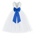 thumbnail image 1 of Ekidsbridal White V-Back Satin Flower Girl Dresses with Pretty Colored Sash for Wedding Reception Formal Evening Social Event 219T 10, 1 of 3