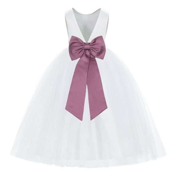 Ekidsbridal White V-Back Satin Flower Girl Dresses with Pretty Colored Sash for Wedding Reception Formal Evening Social Event 219T 10