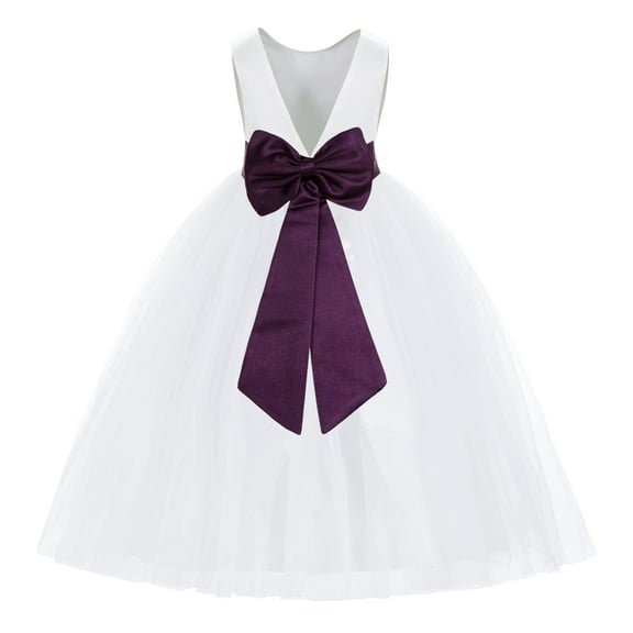 Ekidsbridal White V-Back Satin Flower Girl Dresses with Pretty Colored Sash for Wedding Reception Formal Evening Social Event 219T 10