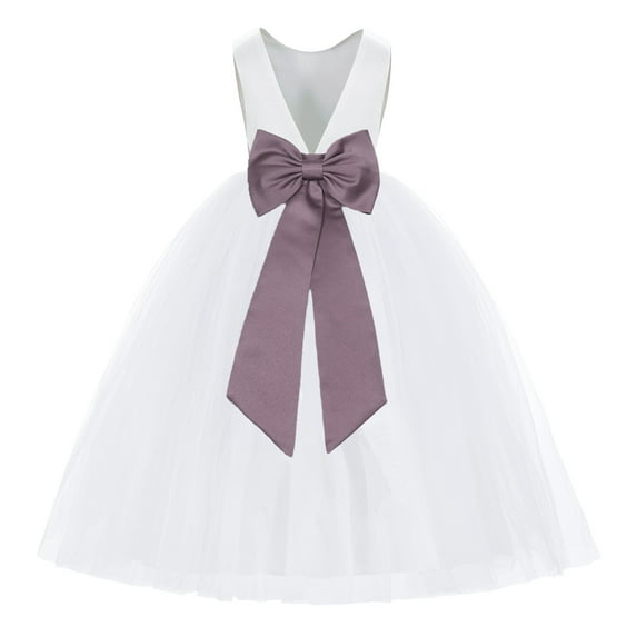 Ekidsbridal White V-Back Satin Flower Girl Dresses with Pretty Colored Sash for Wedding Reception Formal Evening Social Event 219T 14
