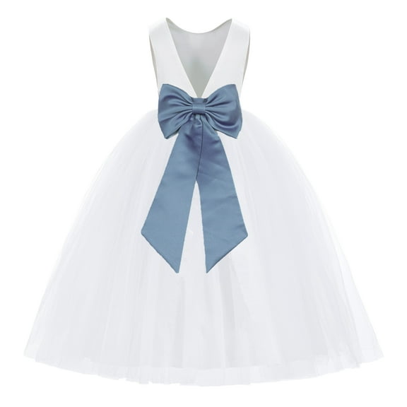 Ekidsbridal White V-Back Satin Flower Girl Dresses with Pretty Colored Sash for Wedding Reception Formal Evening Social Event 219T 2
