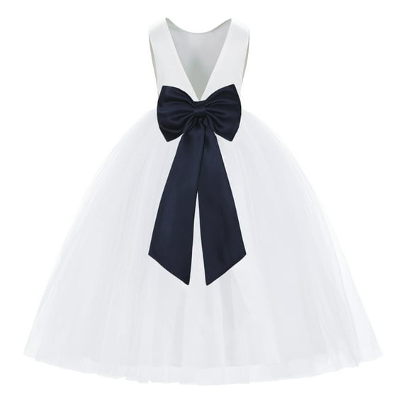Ekidsbridal White V-Back Satin Flower Girl Dresses with Pretty Colored Sash for Wedding Reception Formal Evening Social Event 219T 2