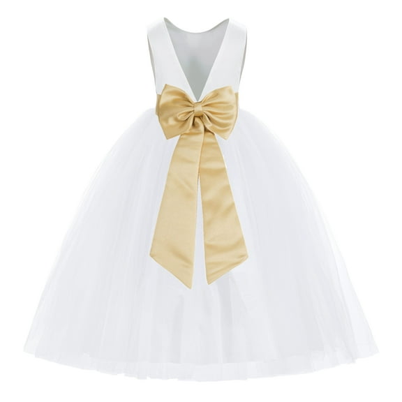 Ekidsbridal White V-Back Satin Flower Girl Dresses with Pretty Colored Sash for Wedding Reception Formal Evening Social Event 219T 2