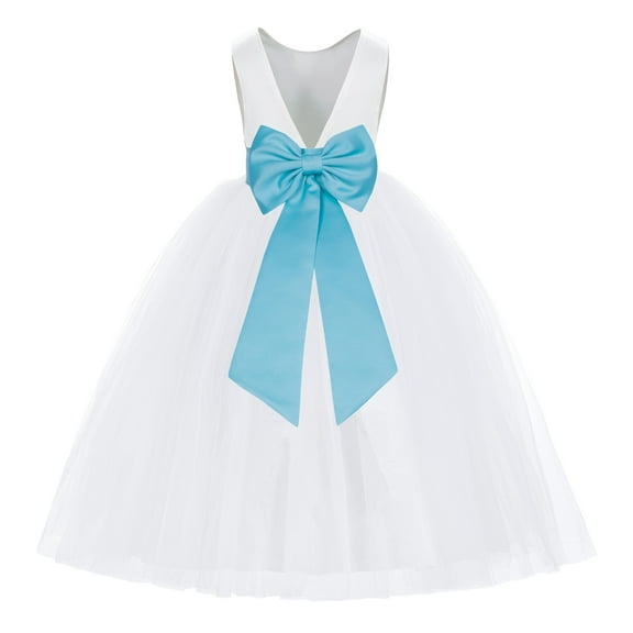Ekidsbridal White V-Back Satin Flower Girl Dresses with Pretty Colored Sash for Wedding Reception Formal Evening Social Event 219T 2