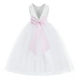 thumbnail image 1 of Ekidsbridal White V-Back Satin Flower Girl Dresses with Pretty Colored Sash for Wedding Reception Formal Evening Social Event 219T 4, 1 of 3