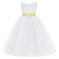 thumbnail image 1 of Ekidsbridal White V-Back Satin Flower Girl Dresses with Pretty Colored Sash for Wedding Reception Formal Evening Social Event 219T 4, 1 of 2