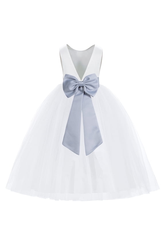 White V-Back Satin Flower Girl Dresses with Pretty Colored Sash for Wedding Reception Formal Evening Social Event 219T 6