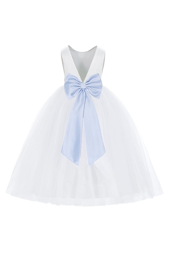 White V-Back Satin Flower Girl Dresses with Pretty Colored Sash for Wedding Reception Formal Evening Social Event 219T 6