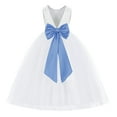 thumbnail image 1 of Ekidsbridal White V-Back Satin Flower Girl Dresses with Pretty Colored Sash for Wedding Reception Formal Evening Social Event 219T 8, 1 of 3