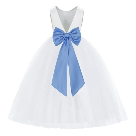 Ekidsbridal White V-Back Satin Flower Girl Dresses with Pretty Colored Sash for Wedding Reception Formal Evening Social Event 219T 8