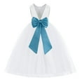 thumbnail image 1 of Ekidsbridal White V-Back Satin Flower Girl Dresses with Pretty Colored Sash for Wedding Reception Formal Evening Social Event 219T 8, 1 of 3