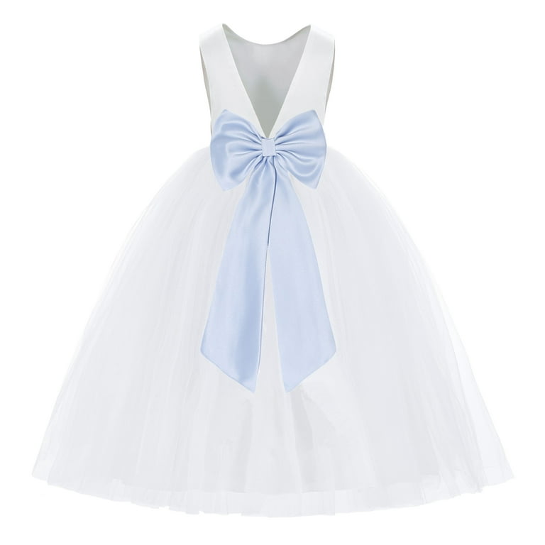 Ekidsbridal White V Back Satin Flower Girl Dresses with Pretty Colored Sash for Wedding Reception Formal Evening Social Event 219T 8 Walmart