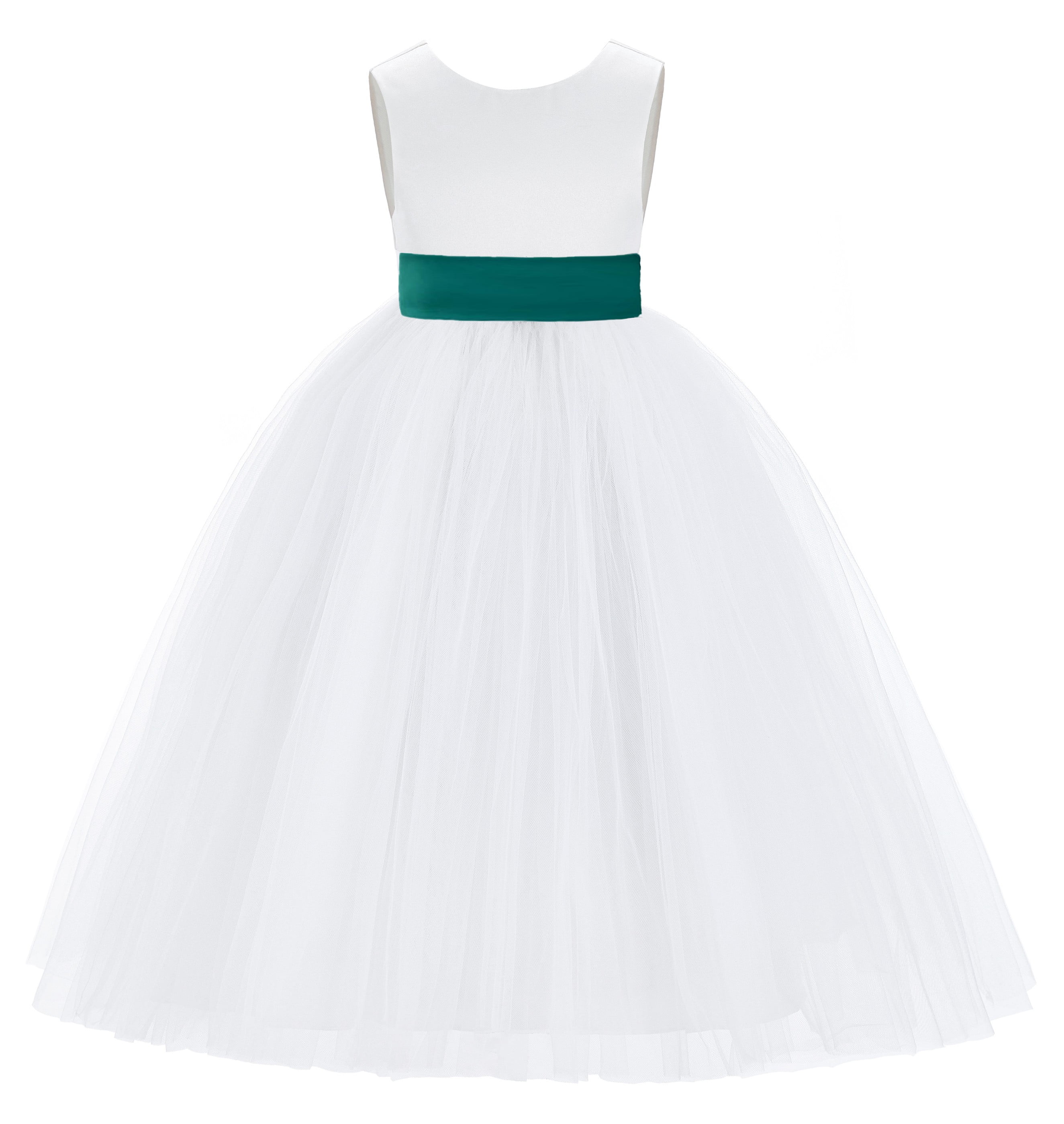 slim fit dress slacks White V-Back Satin Flower Girl Dresses with Colored Sash 219T(3) Lime Green / 10