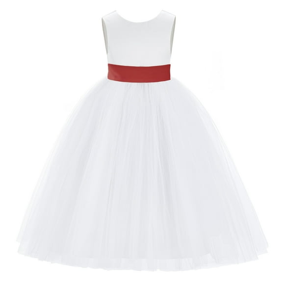Ekidsbridal White V-Back Satin Flower Girl Dresses with Pretty Colored Sash for Wedding Reception Formal Evening Social Event 219T M