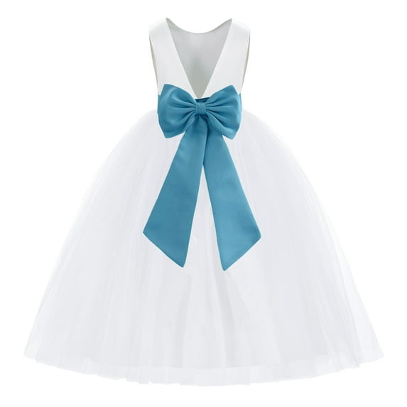 Ekidsbridal White V-Back Satin Flower Girl Dresses with Pretty Colored Sash for Wedding Reception Formal Evening Social Event 219T M