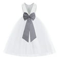 thumbnail image 1 of Ekidsbridal Girl Princess Flower Girl Dress - V-Back Satin White Tulle with Tiebow 219T-A (Size: M-14), 1 of 2