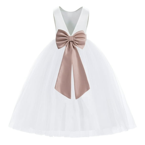 Ekidsbridal White V-Back Satin Flower Girl Dresses with Pretty Colored Sash for Wedding Reception Formal Evening Social Event 219T M