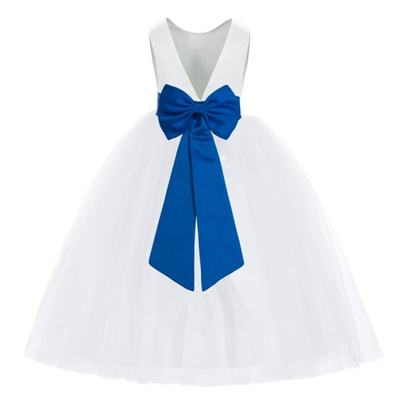 Ekidsbridal White V-Back Satin Special Occasion Dresses for Toddler Girls Junior Pageant Mini Bridal Gown 219T M