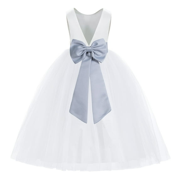 Ekidsbridal White V-Back Satin Special Occasion Dresses for Toddler Girls Junior Pageant Mini Bridal Gown 219T 12
