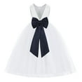 thumbnail image 1 of Ekidsbridal White V-Back Satin Special Occasion Dresses for Toddler Girls Junior Pageant Mini Bridal Gown 219T 4, 1 of 3