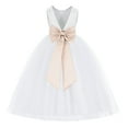 thumbnail image 1 of Ekidsbridal White V-Back Satin Special Occasion Dresses for Toddler Girls Junior Pageant Mini Bridal Gown 219T 4, 1 of 3