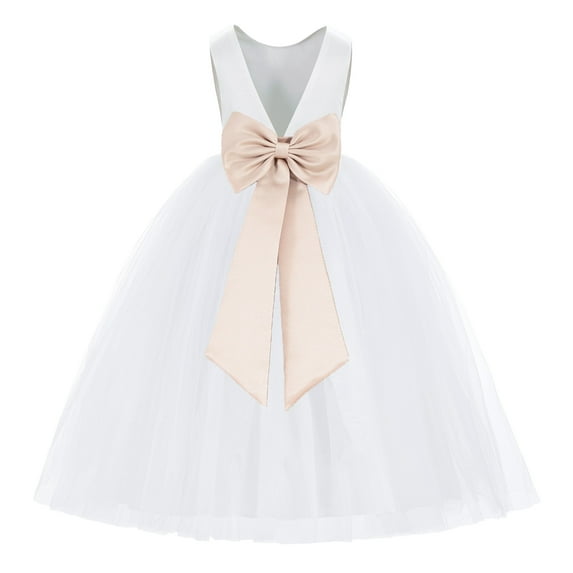 Ekidsbridal White V-Back Satin Special Occasion Dresses for Toddler Girls Junior Pageant Mini Bridal Gown 219T 4