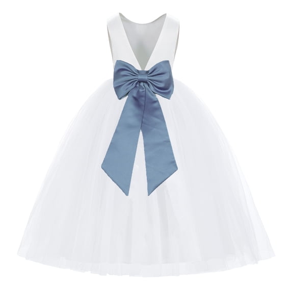 Ekidsbridal White V-Back Satin Special Occasion Dresses for Toddler Girls Junior Pageant Mini Bridal Gown 219T 6