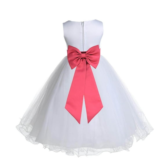 Ekidsbridal White Watermelon Tulle Rattail Edge Flower Girl Dress Christening Formal Evening Gown for Photoshoots 829T S