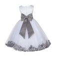 thumbnail image 1 of Ekidsbridal White Wedding Pageant Floral Lace Bodice Rose Petal Tulle Flower Girl Dress for Toddlers Birthday Party Father Daughter Dance 165t 2, 1 of 3