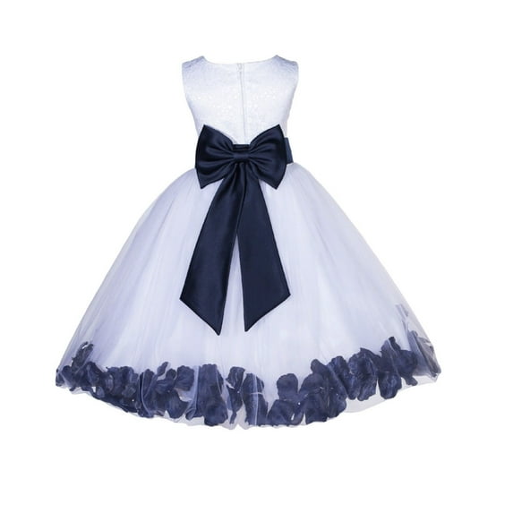 Ekidsbridal White Wedding Pageant Floral Lace Bodice Rose Petal Tulle Flower Girl Dress for Toddlers Birthday Party Father Daughter Dance 165t 2