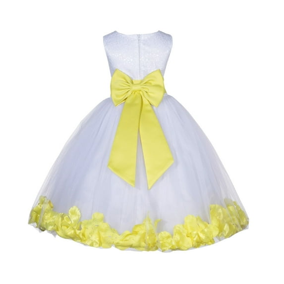 Ekidsbridal White Wedding Pageant Floral Lace Bodice Rose Petal Tulle Flower Girl Dress for Toddlers Birthday Party Father Daughter Dance 165t 4