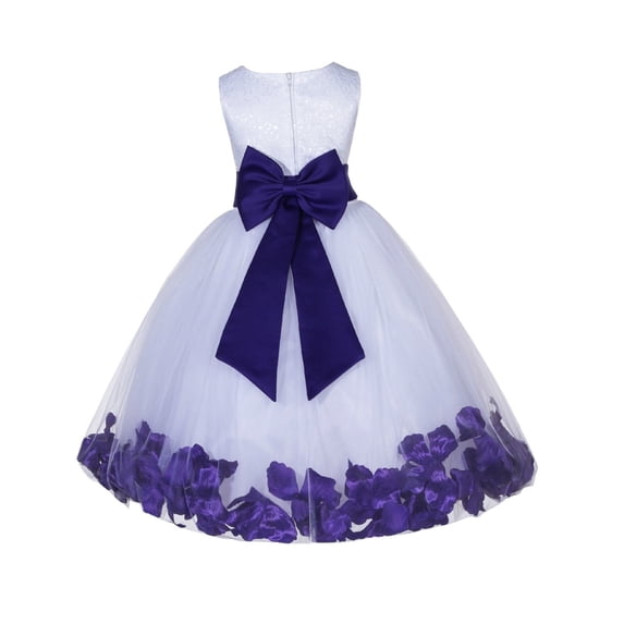 Ekidsbridal White Wedding Pageant Floral Lace Bodice Rose Petal Tulle Flower Girl Dress for Toddlers Birthday Party Father Daughter Dance 165t M
