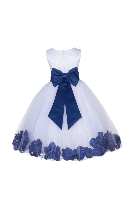 White Wedding Pageant Floral Lace Bodice Rose Petal Tulle Flower Girl Dress for Toddlers Birthday Party Father Daughter Dance 165t S